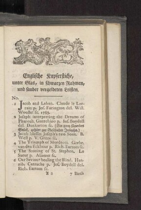 Englische Kupferstiche, unter Glas, in schwarzen Rahmen, und sauber vergoldeten Leisten.