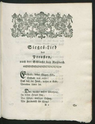 Sieges-Lied der Preußen, nach der Schlacht bey Roßbach