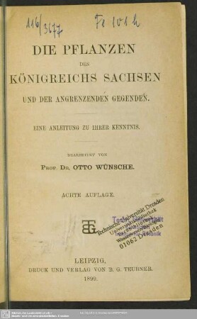 Die Pflanzen des Königreichs Sachsen und der angrenzenden Gegenden : eine Anleitung zu ihrer Kenntnis