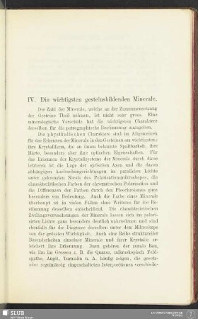 IV. Die wichtigsten gesteinsbildenden Minerale