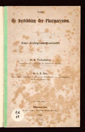 Ueber die Ausbildung der Pharmaceuten : eine Gelegenheitsschrift