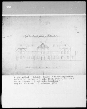 Schloß Wilhelmsthal, Marstallgebäude, Aufriß der Hofseite