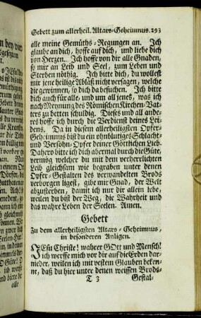 Gebett Zu dem allerheiligsten Altars-Geheimnus, in besonderen Anligen