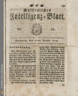 No. 33. Dienstag, den 16ten August 1808