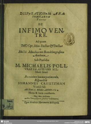 Disputationum Anatomicarum III: De Infimo Ventre