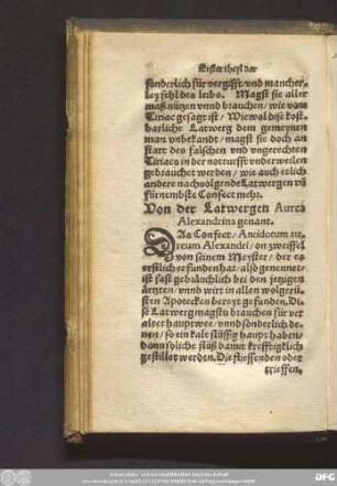 Von der Latwergen Aurea Alexandrina genant.