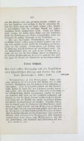 Dritter Abschnitt. Die drei ersten Kreuzzüge und die staufischen oder schwäbischen Könige und Kaiser bis zum Tode Friedrichs I. 1096 - 1190