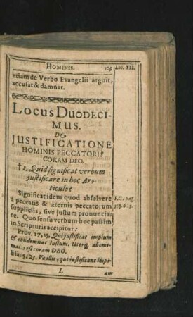 Locus Duodecimus. De Iustificatione Hominis Peccatoris Coram Deo.