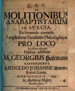 De molitionibus anabaptistarum in Suecia