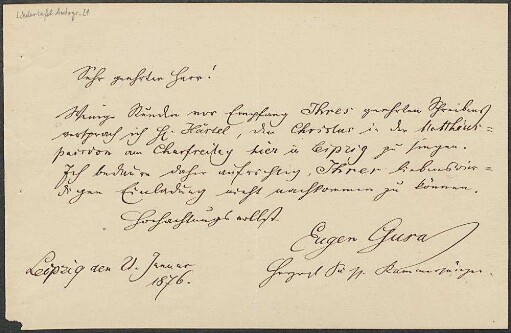 Brief von Eugen Gura an Mainzer Liedertafel