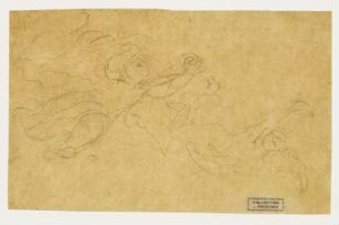 Schwebender Genius mit wehendem Tuch und Minerva aus dem Deckengemälde der Apollo-Galerie des Louvre