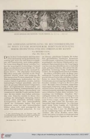 Die Gobelins-Ausstellung im Belvedereschloss zu Wien unter besonderer Berücksichtigung ihrer Bedeutung für die christliche Kunst