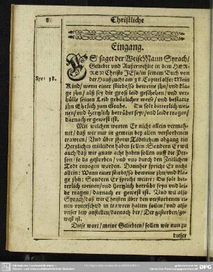 Leichenpredigt : Christliche Leichpredigt. Eingang. Textus. Explanatio.