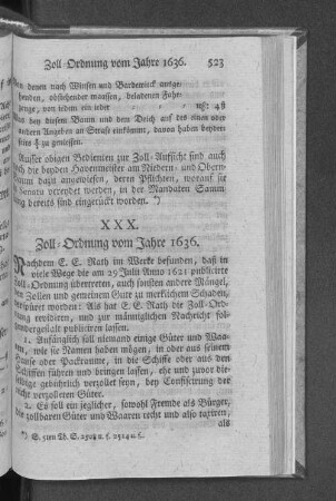 XXX. Zoll=Ordnung vom Jahre 1636.