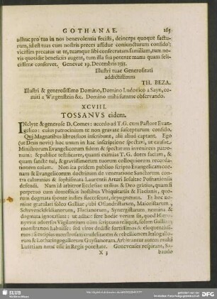 XCVII. Tossanus eidem
