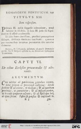 Caput VI: De rebus Ecclesiae procurandis & alienandis