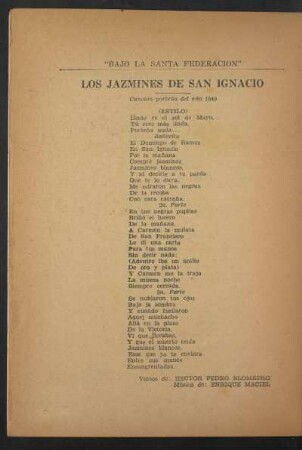 Los jazmines de San Ignacio : (Canción porteña del año 1840)