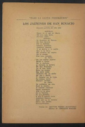 Los jazmines de San Ignacio : (Canción porteña del año 1840)
