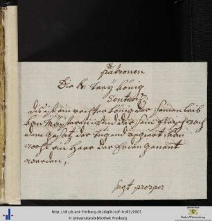 Beigelegter Zettel "Patronen die hl. Trey König".