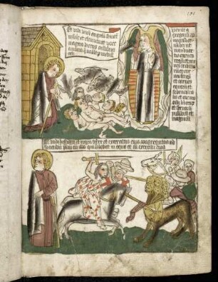 Johannes, die Vögel des Himmels, der Engel in der Sonne (Apc. XIX 17-18); Johannes, Kampf des Reiters Christus gegen das Tier und die Könige der Erde (Apc. XIX, 19).