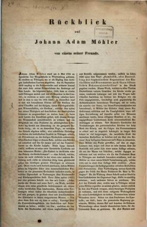 Rückblick auf Johann Adam Möhler
