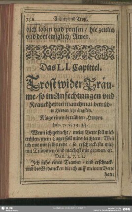 Das LI. Capittel. Trost wider Träume, so in Anfechtungen und Kranckheiten manchmal betrübte Hertzen sehr ängstigen