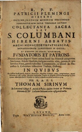 Collectanea Sacra : Seu S. Columbani ... Acta et Opuscula