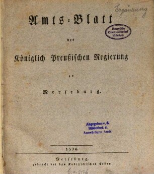 Amtsblatt der Regierung zu Merseburg. 1834