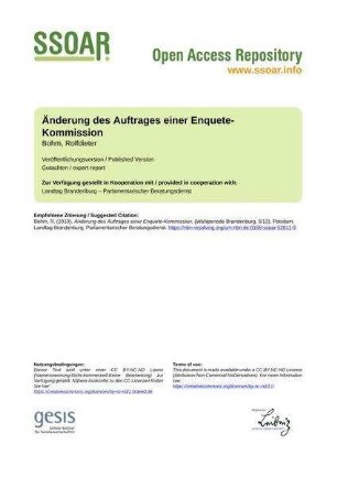 Änderung des Auftrages einer Enquete-Kommission