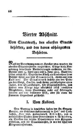 Vierter Abschnitt. Vom Staatsrath, den obersten Staatsbehörden, und den davon abhängenden Behörden