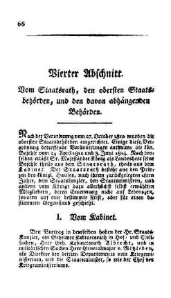 Vierter Abschnitt. Vom Staatsrath, den obersten Staatsbehörden, und den davon abhängenden Behörden