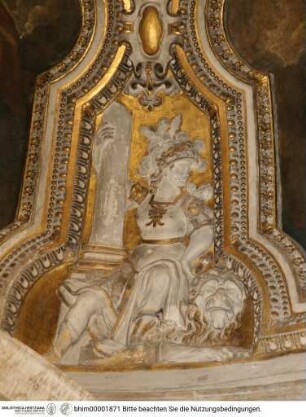 Gewölbe- und Arkadenbogendekoration, Gewölbedekoration mit Darstellungen der Heiligen Agnes, Katharina, Cäcilia, allegorischen Stuckfiguren und Gottvater, Fortitudo