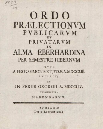 Vorlesungsverzeichnis 1753/54