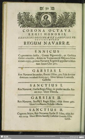 Corona Octava Regii Honoris, Exhibens Originem Ex Sanguine vetustissimorum Regum Navarrae