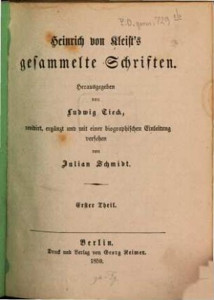 Heinrich von Kleists gesammelte Schriften, 1