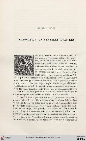 2. Pér. 32.1885: Les beaux-arts à l'Exposition Universelle d'Anvers