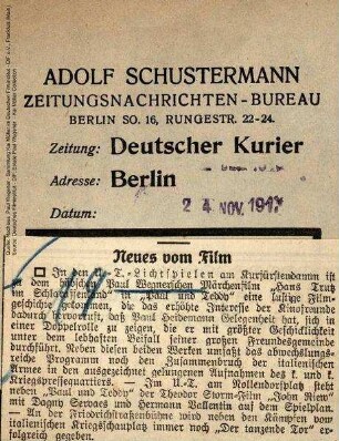 Kritik aus Deutscher Kurier (24.11.1917)
