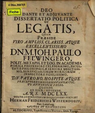 Diss. polit. de legatis