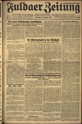 Ausgabe vom Sonntag, den 14. Januar 1934.