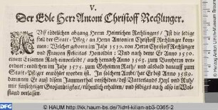 [Anton Christoff Rechlinger; Antonivs Christophorvs Rechlinger.]