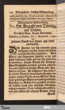 Dreyzehende Abdanckung. Tit. Hn. Augusti von Döring...