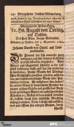Dreyzehende Abdanckung. Tit. Hn. Augusti von Döring...