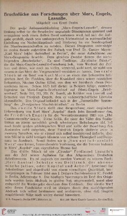 Bruchstücke aus Forschungen über Marx, Engels, Lassalle