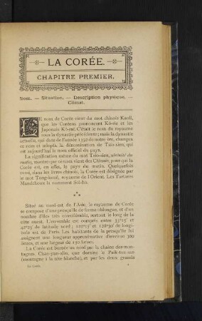 Chapitre premier. Nom. - Situation. - Description physique. - Climat.