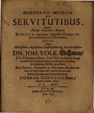 Disputatio Juridica De Servitutibus