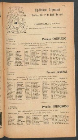 Hipódromo Argentino - Reunión del 01 de Abril de 1906 - Programa oficial
