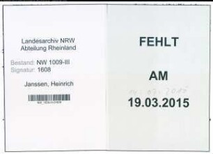 Entnazifizierung Heinrich Janssen , geb. 02.06.1913 (Schreinermeister)
