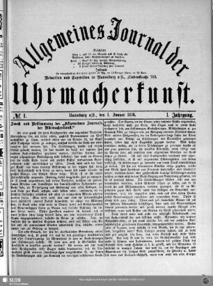 Zweck und Bestimmung des „Allgemeinen Journals der Uhrmacherkunst“