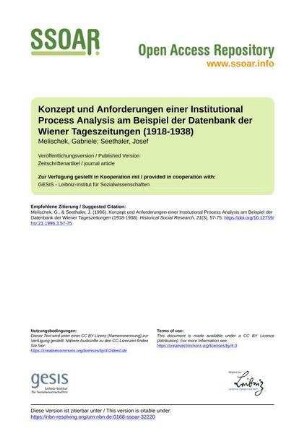Konzept und Anforderungen einer Institutional Process Analysis am Beispiel der Datenbank der Wiener Tageszeitungen (1918-1938)
