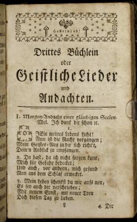 Drittes Büchlein oder Geistliche Lieder und Andachten.